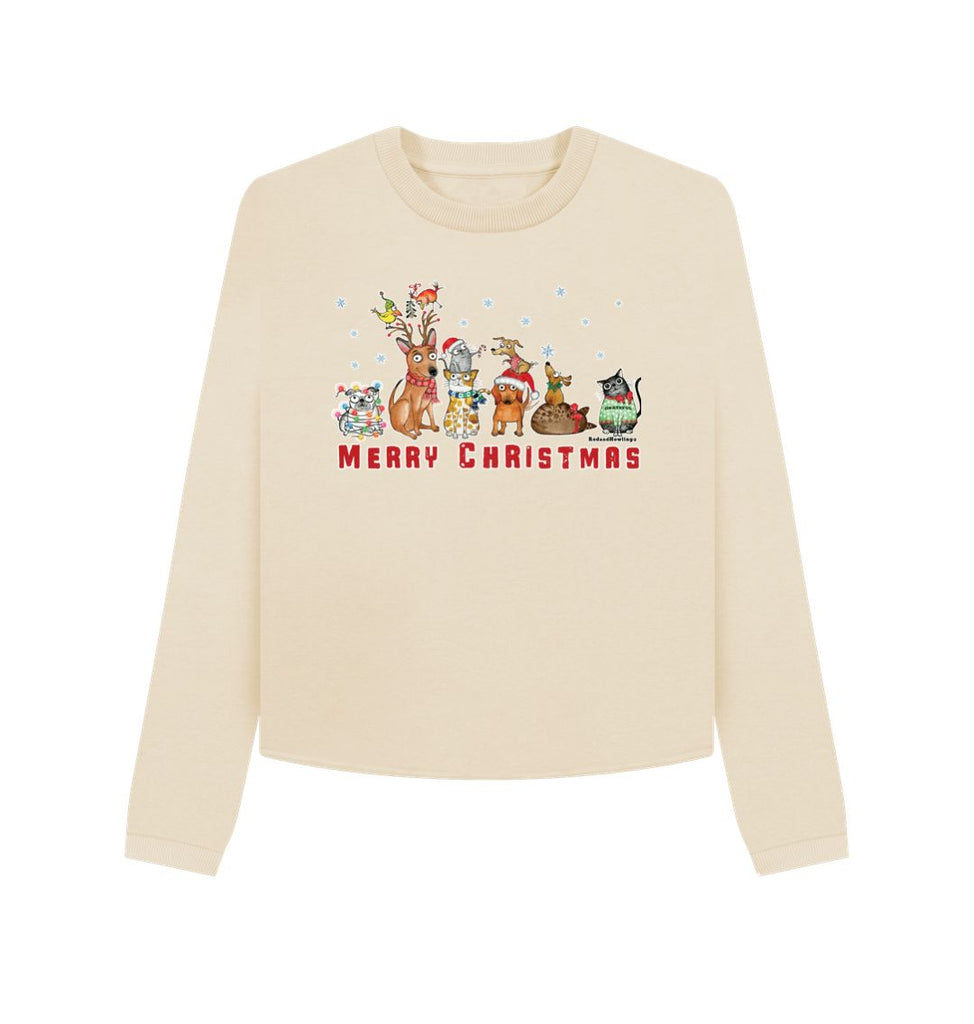 Oat \"Merry Christmas with FURiends\"Women's Organic Boxy Cropped Sweatshirt