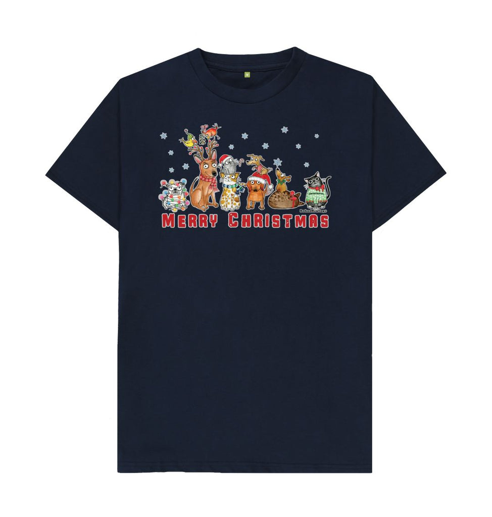 Navy Blue \"Merry Christmas with FURiends\" Organic T-shirt