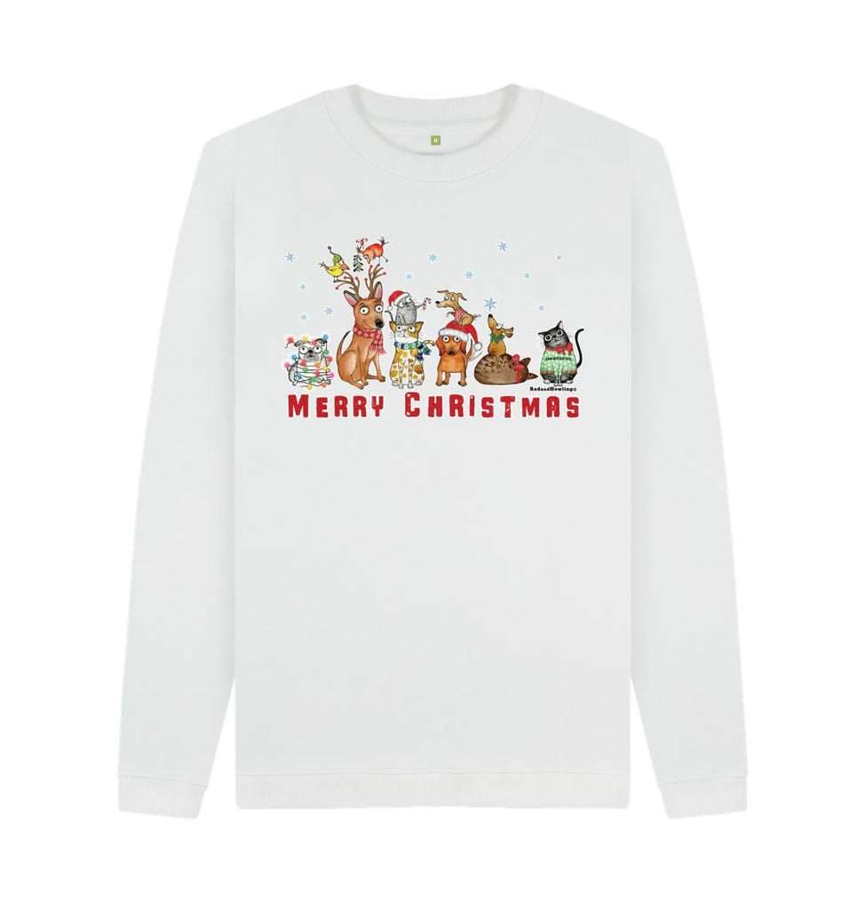 White \"Merry Christmas with FURiends\" Organic Crew Neck Sweatshirt