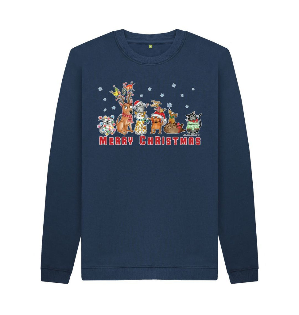 Navy Blue \"Merry Christmas with FURiends\" Organic Crew Neck Sweatshirt