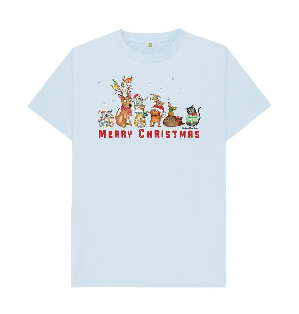 Sky Blue \"Merry Christmas with FURiends\" Organic T-shirt