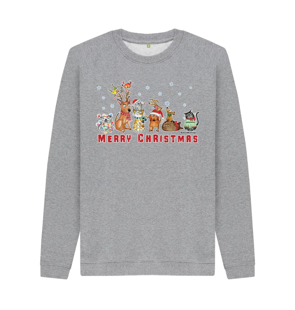 Light Heather \"Merry Christmas with FURiends\" Organic Crew Neck Sweatshirt