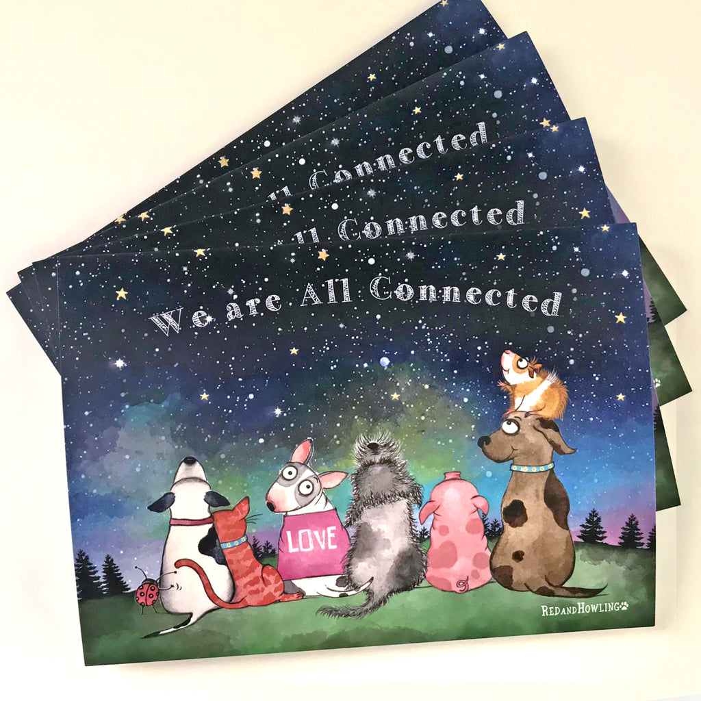 "We are All Connected" Holiday 4 Card Set - Red and Howling