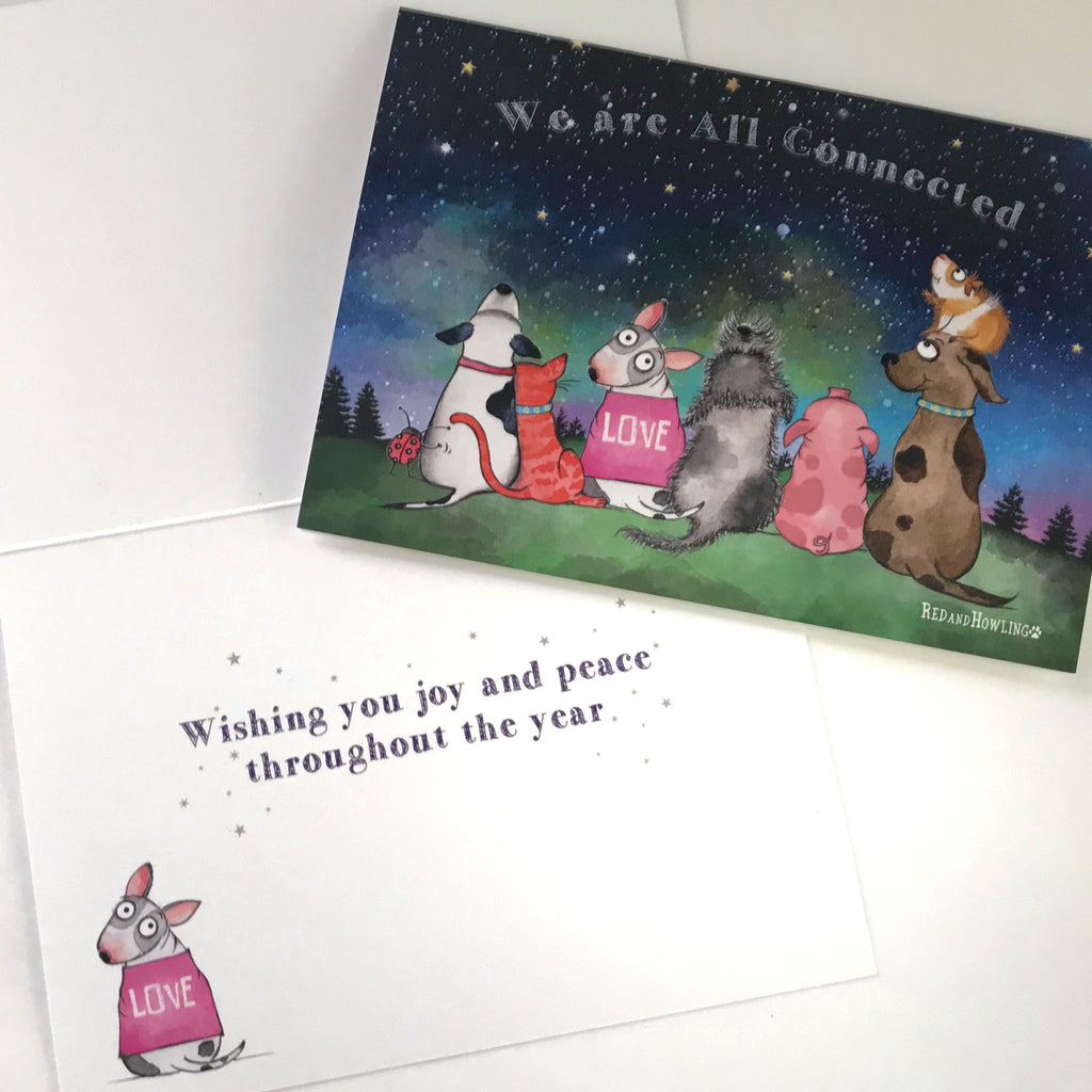 "We are All Connected" Holiday 4 Card Set - Red and Howling