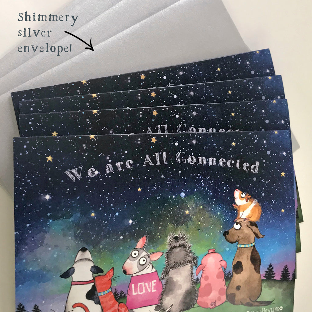 "We are All Connected" Holiday 4 Card Set - Red and Howling