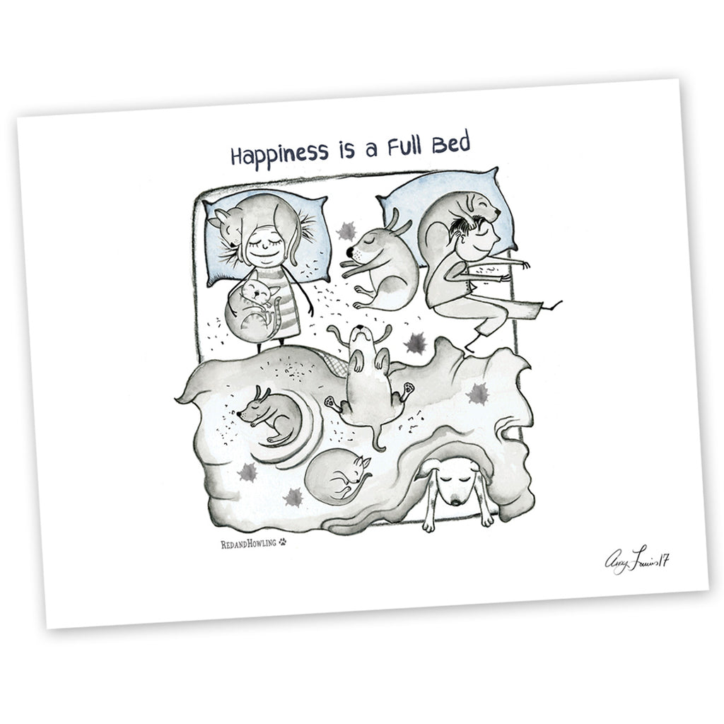 "Happiness is a Full Bed" Archival Giclée Print - Red and Howling