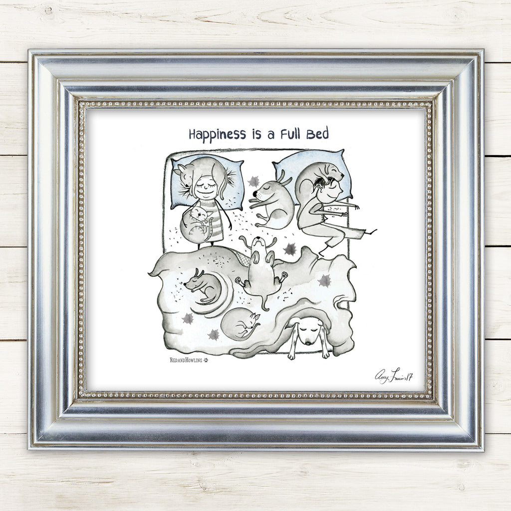 "Happiness is a Full Bed" Archival Giclée Print - Red and Howling