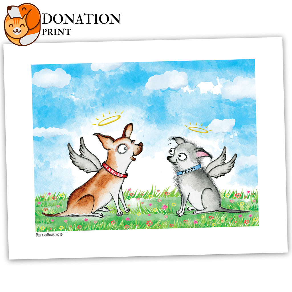 DONATION Print: "Harley & Teddy" Archival Giclée Print - Red and Howling