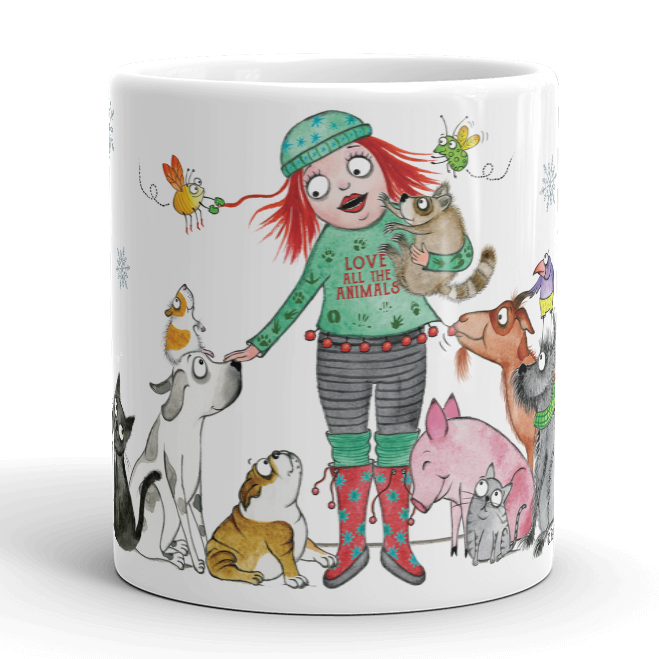 Love All The Animals Holiday Mug - Red and Howling