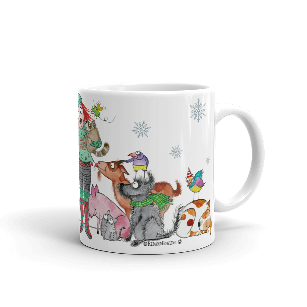 Love All The Animals Holiday Mug - Red and Howling