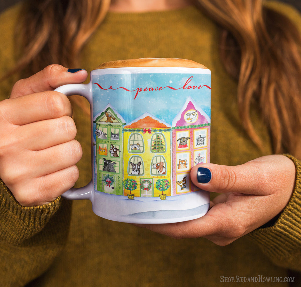 "The Best Neighborhood" Holiday Mug - Red and Howling