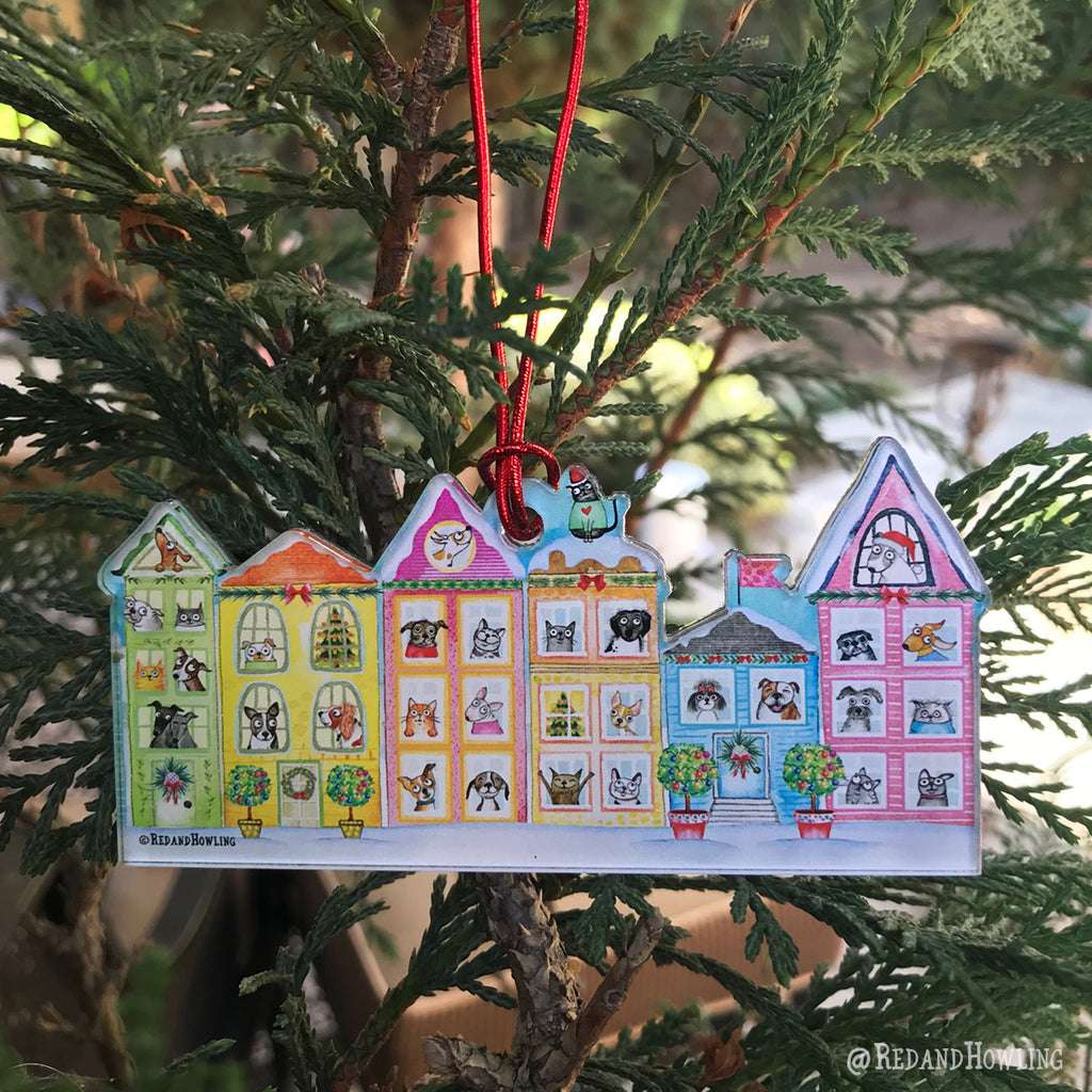Christmas Ornament: "The Best Neighborhood" - Red and Howling