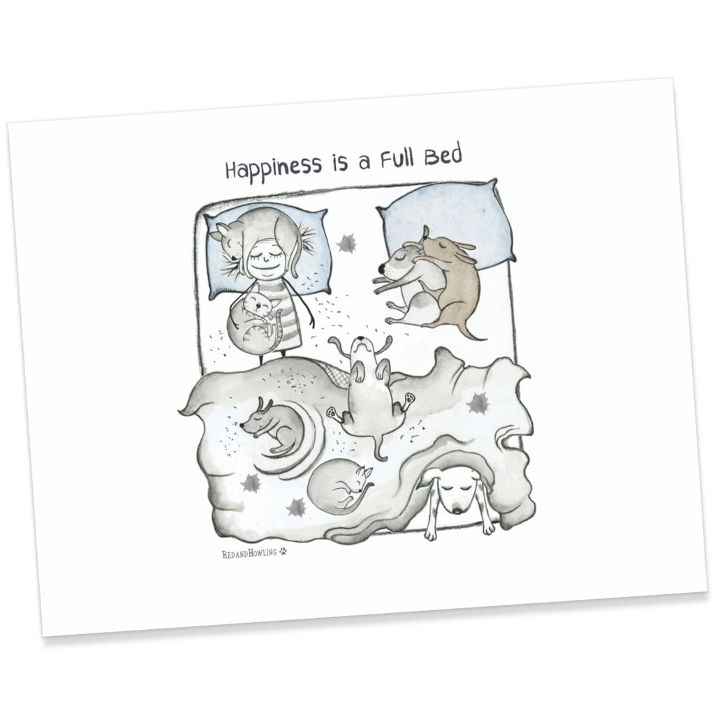 "Happiness is a Full Bed" Archival Giclée Print - Red and Howling