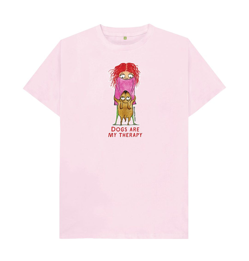 Pink \"Dogs are my Therapy\" Organic T-shirt