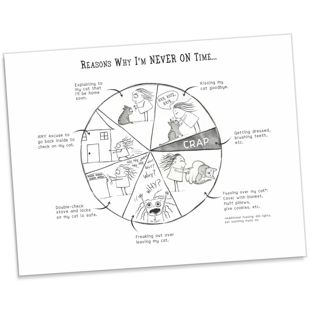 "Reasons Why I'm Never On Time" (Cat) Archival Giclée Print - Red and Howling
