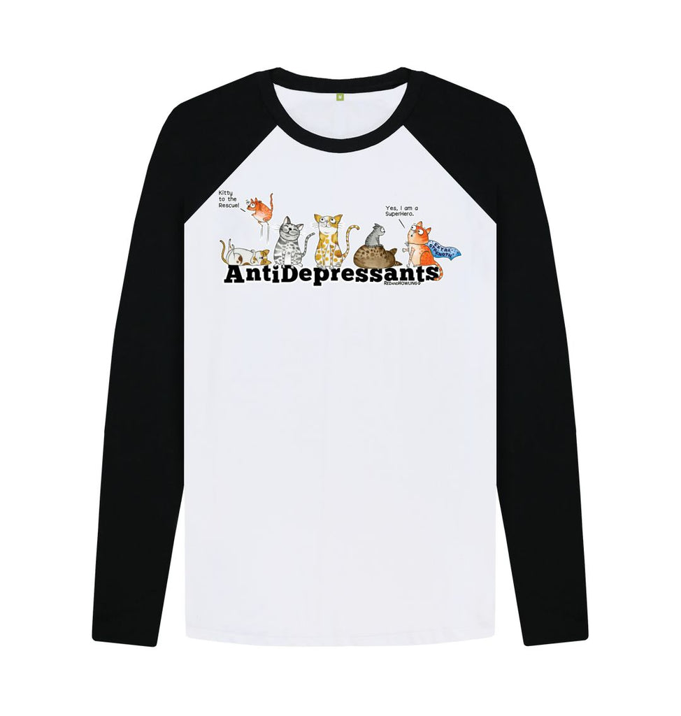 Black-White Antidepressants Cats Organic Baseball T-shirt