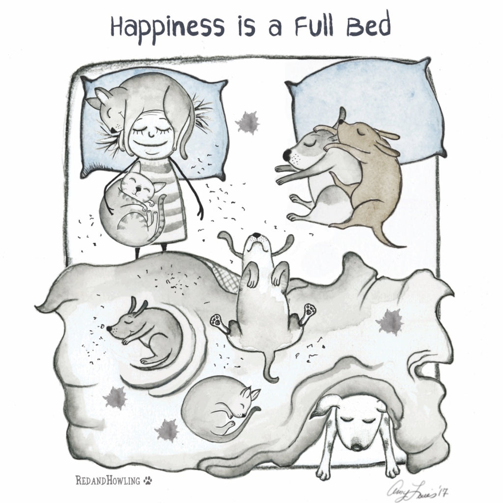 "Happiness is a Full Bed" Archival Giclée Print - Red and Howling