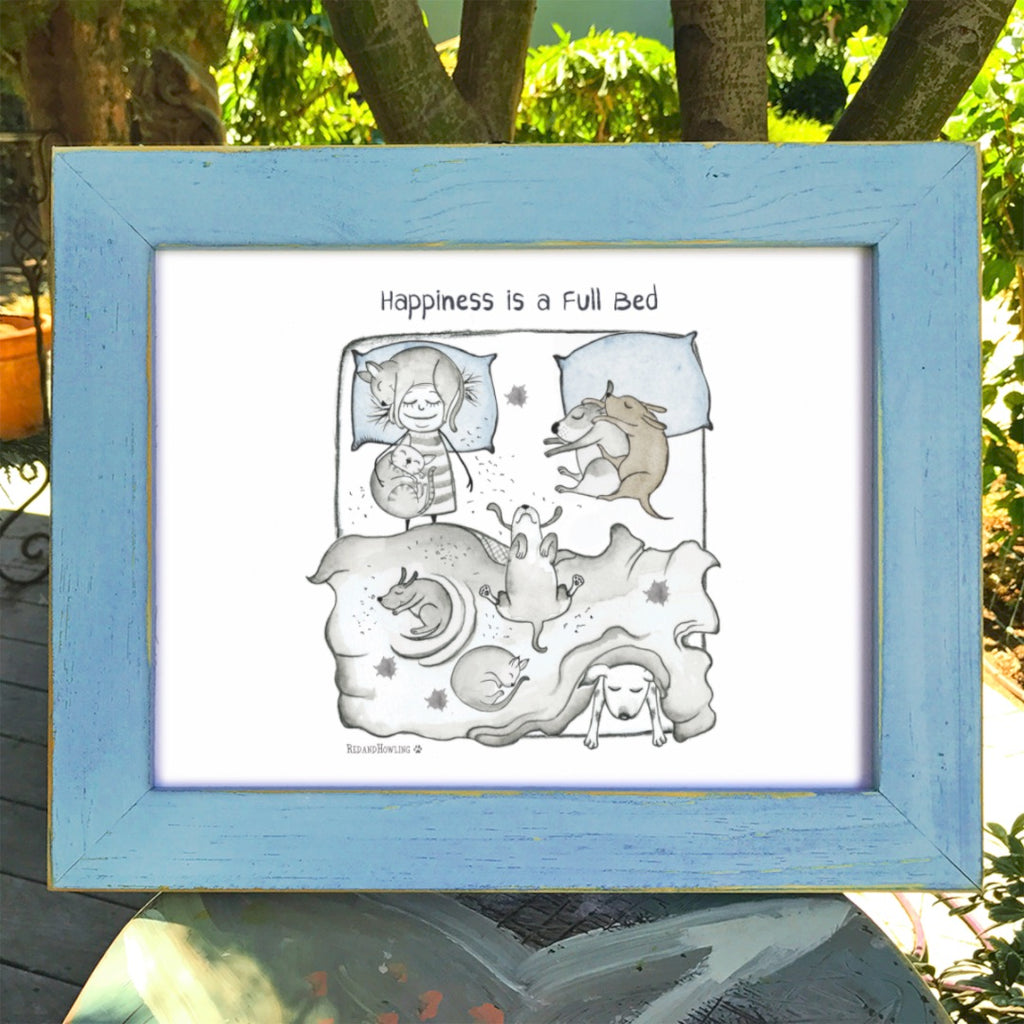 "Happiness is a Full Bed" Archival Giclée Print - Red and Howling